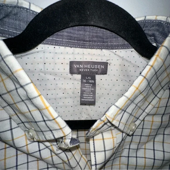 Van Heusen Cream, Yellow, and Black Casual Button Down Shirt NWT - Never Tuck - Picture 3 of 5